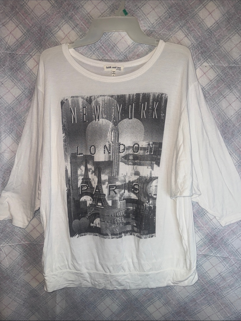Faith and Joy White Tee with Monochrome City Graphic